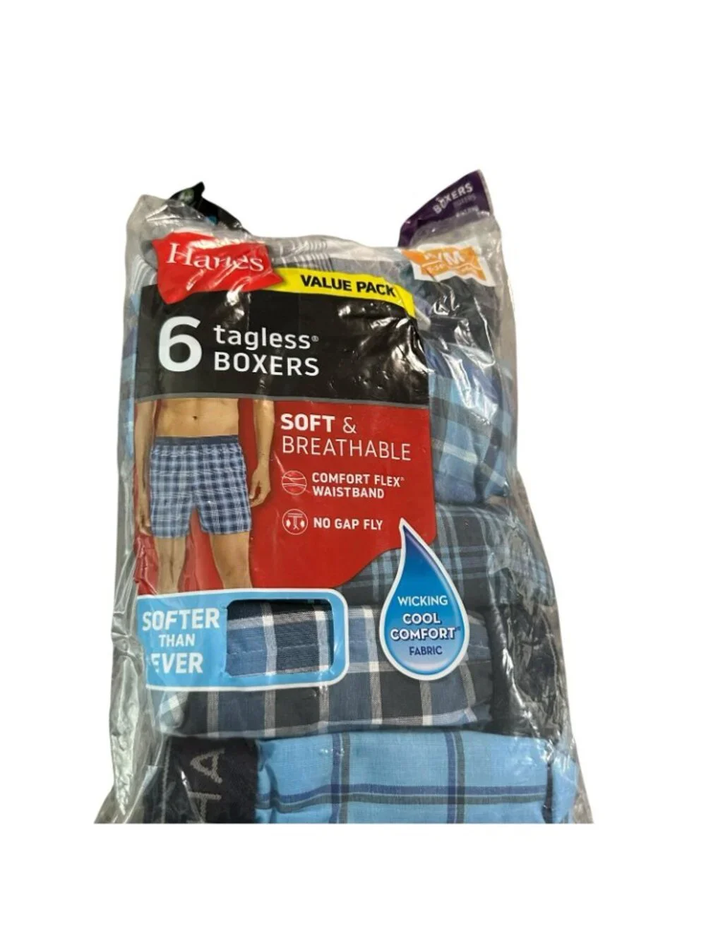 Hanes Men's 5 Pack Tagless Boxer Shorts ComfortSoft Blue Black Breathable Medium